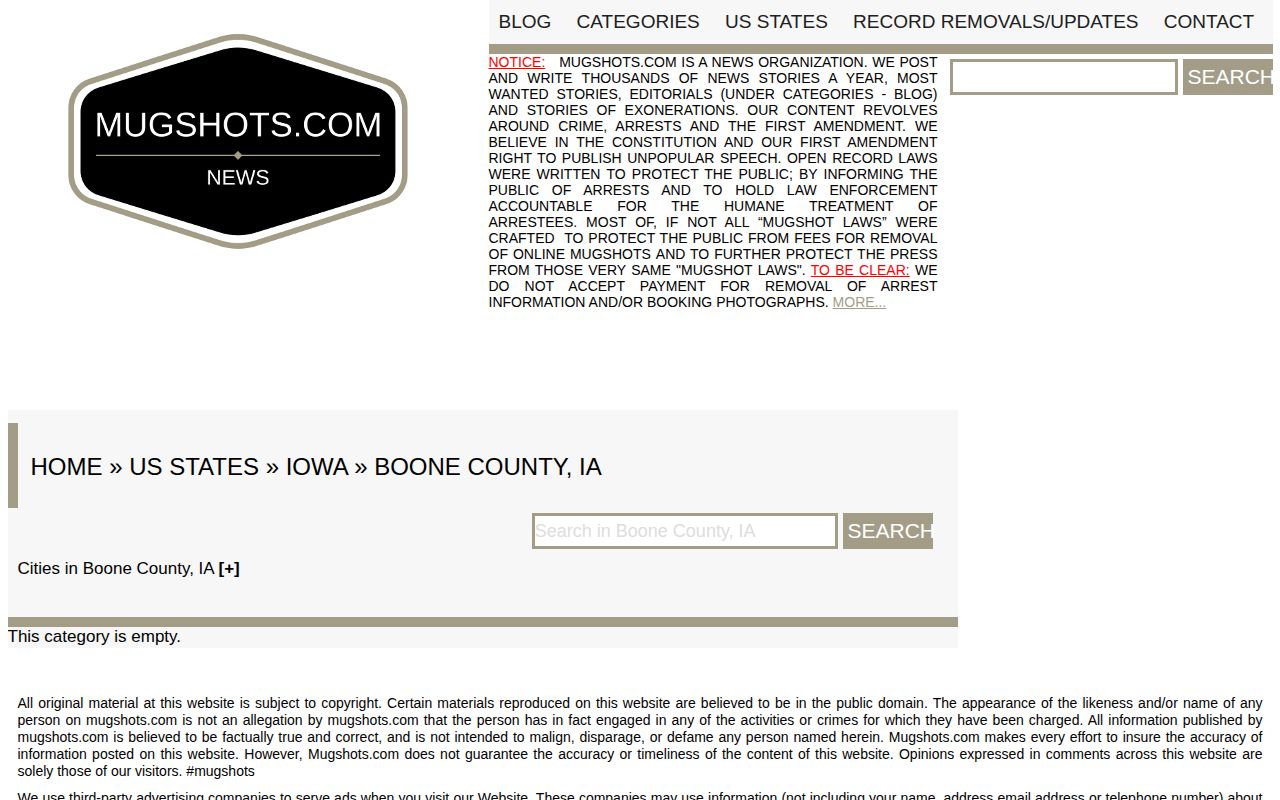 Boone County unofficial mugshot site zero-record shell