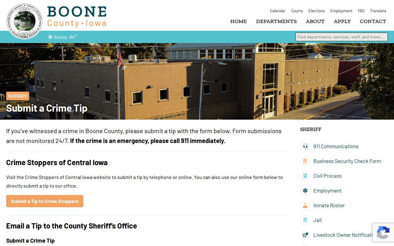 Boone County Sheriff's Office fugitive tip form