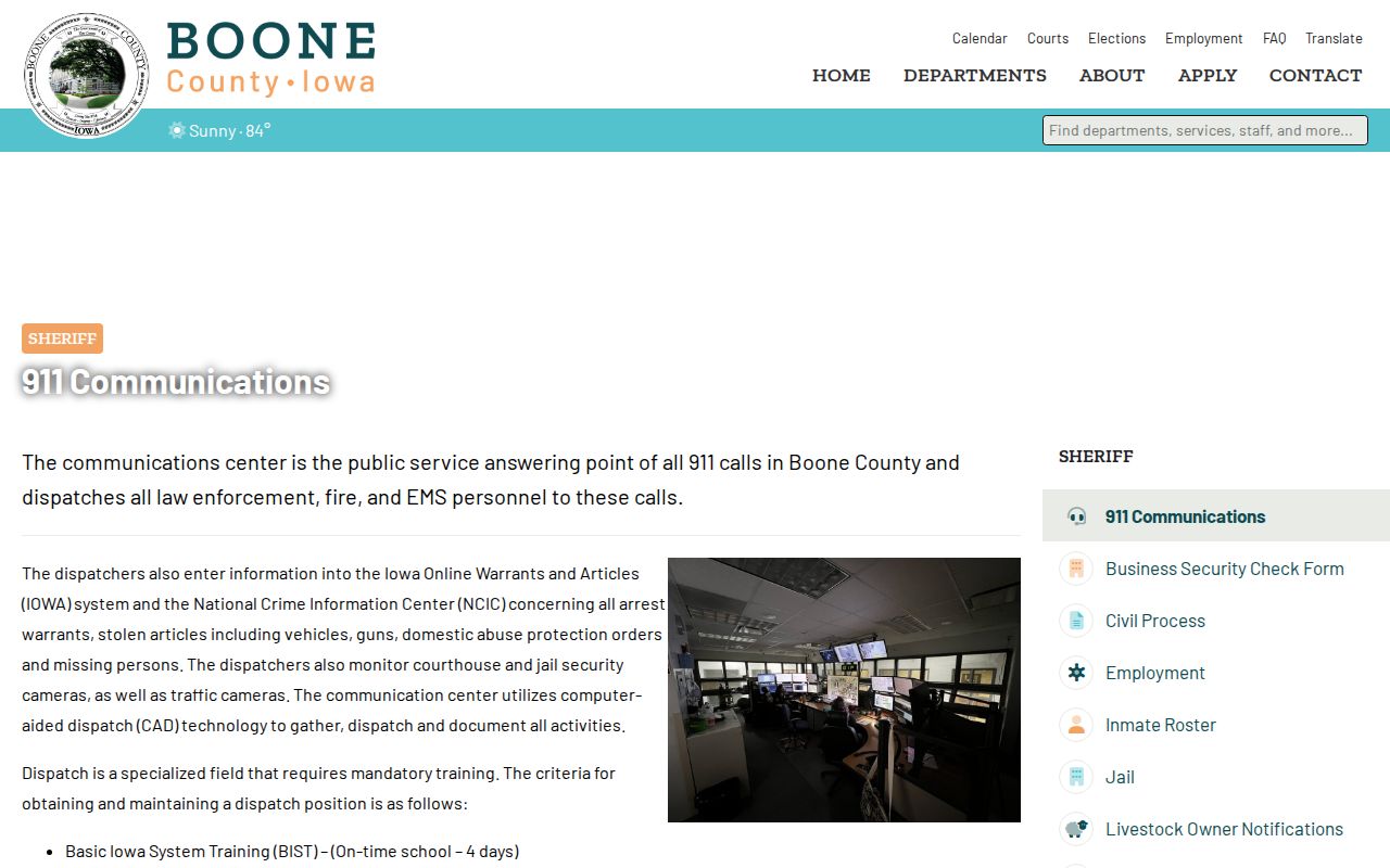 Boone County 911 Communications official warrant system page