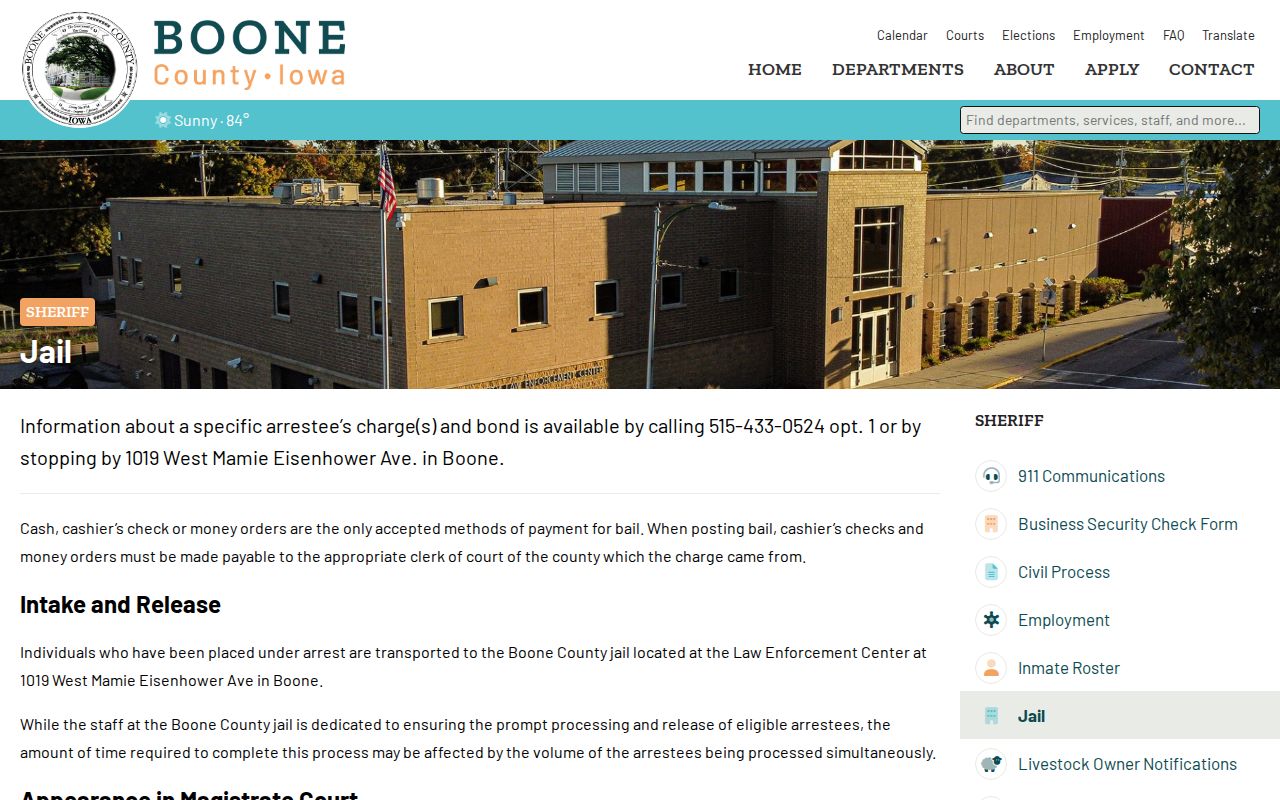 Boone County Jail booking intake and release information